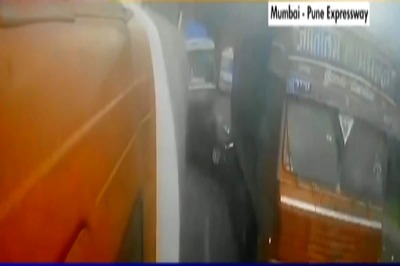 On Cam | 3 Crushed to Death as Car Comes Under Two Trucks, Catches Fire on Mumbai-Pune Expressway