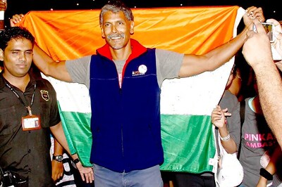 Snapshot:  Milind Soman returns to India post 'Ironman' victory