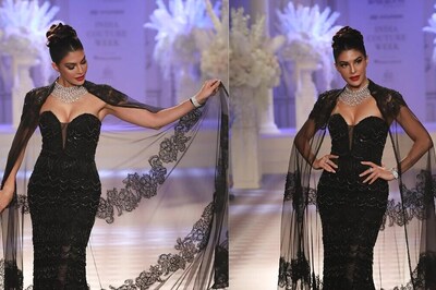 Jacqueline Fernandez Turns Heads in Stunning Black Gown at India Couture Week 2024