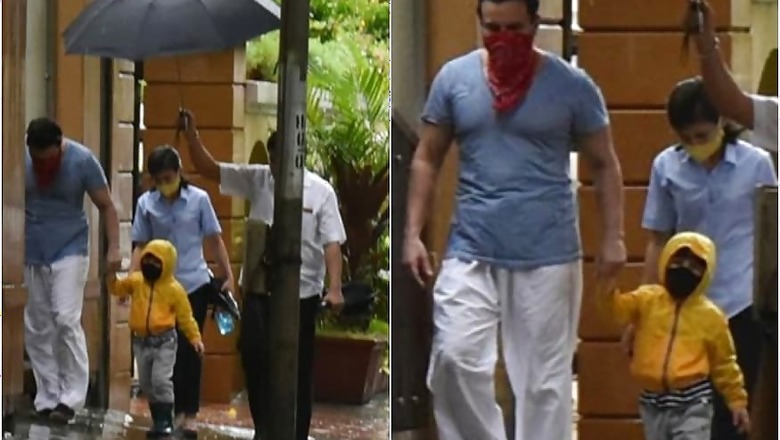 Masked Taimur Steps Out with Saif Ali Khan to Enjoy Mumbai Rains, See Pics