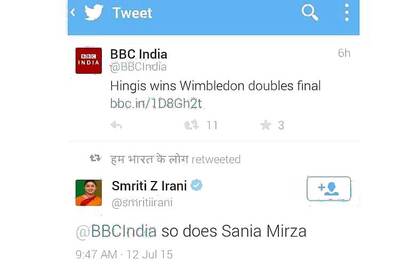 Smriti Irani forces BBCIndia to apologise after it fails to acknowledge Sania's win in Wimbledon women's doubles final