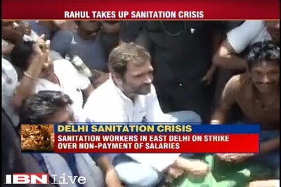 Rahul Gandhi joins striking sanitation workers in East Delhi