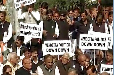 Congress workers protest against BJP in National Herald case, show solidarity with Sonia and Rahul
