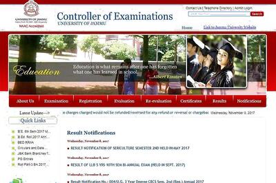 Jammu University Releases LLB 10th Sem, CBCS 2nd Sem, Masters Sericulture 2nd Sem Exam Result; M.Ed. 1st Semester Exam Schedule at coeju.com