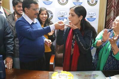 Delhi's Mandate for AAP Only 1 Reason to Cheer for Arvind Kejriwal. Another is His Wife Sunita’s Birthday