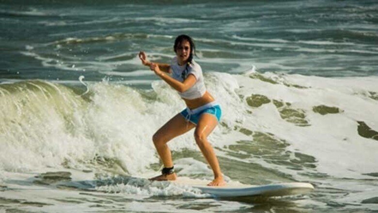 Snapshot: Hazel Keech goes for surfing in Puducherry