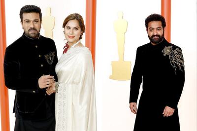 Oscars 2023: RRR Stars Ram Charan And Jr NTR Shine Bright In Black Ensembles As They Walk Oscar Red Carpet