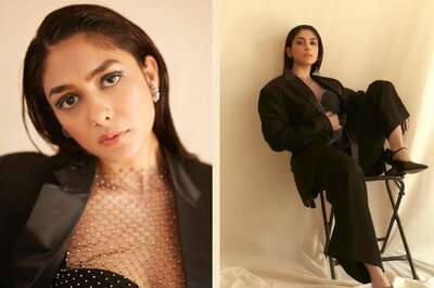 Mrunal Thakur Slays in Black Blazer And Bralette Adorned With Rhinestone Embedded Mesh