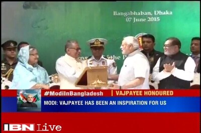 Narendra Modi receives Award of Liberation War Honour on behalf of Atal Bihari Vajpayee