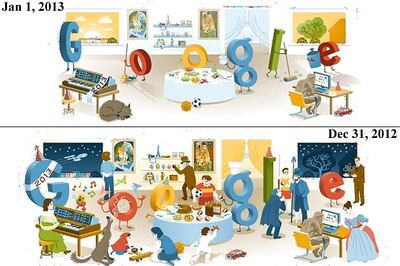 New Year's Day 2013: Google posts a New Year doodle