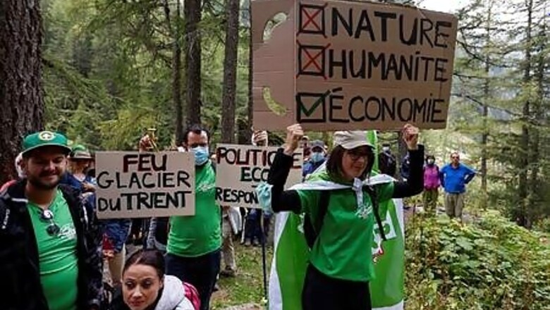 Climate Activists Gathered At Trient Glacier Mourn Switzerland's Receding Ice